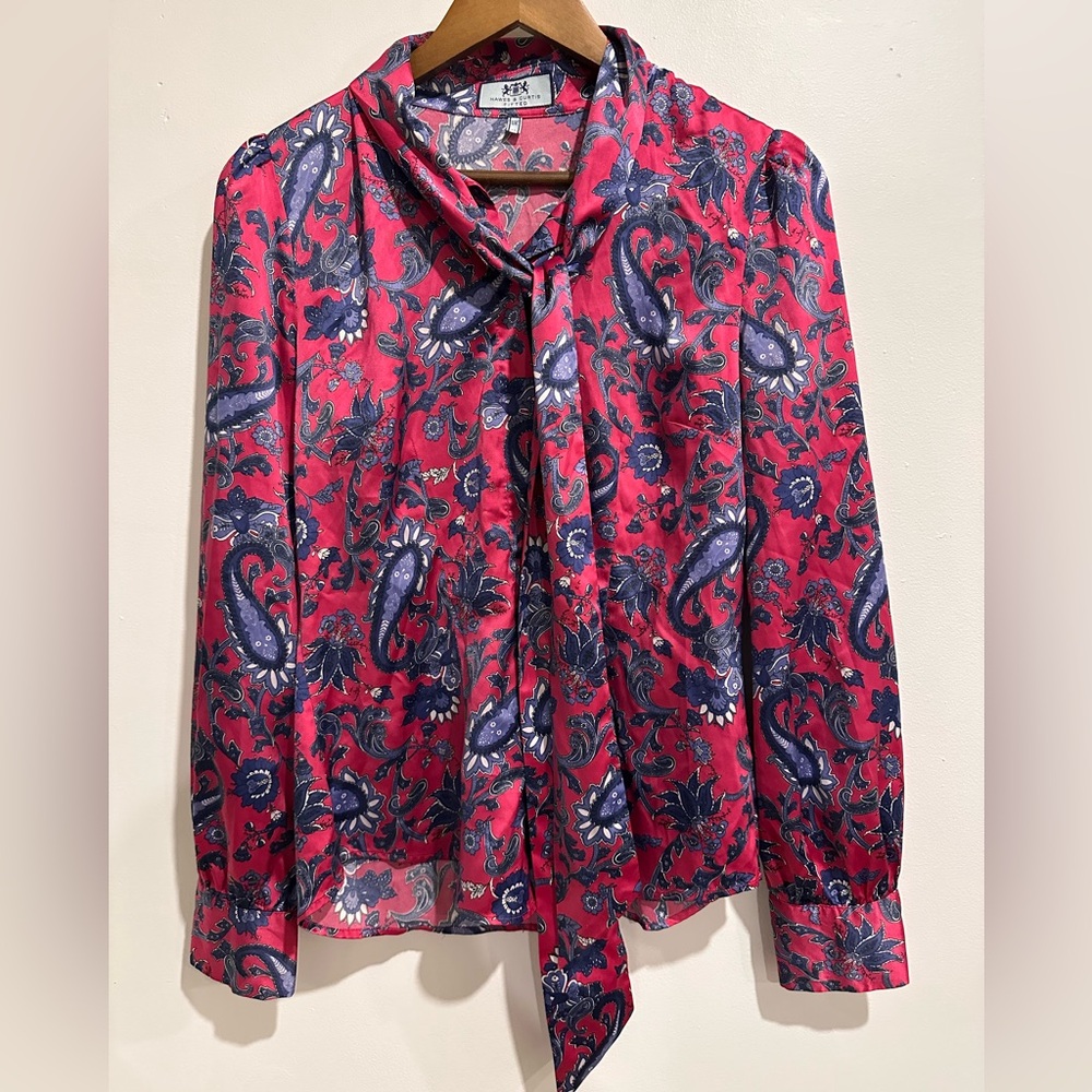 HAWES & CURTIS Pink Paisley Patterned Pussybow Blouse Size 12